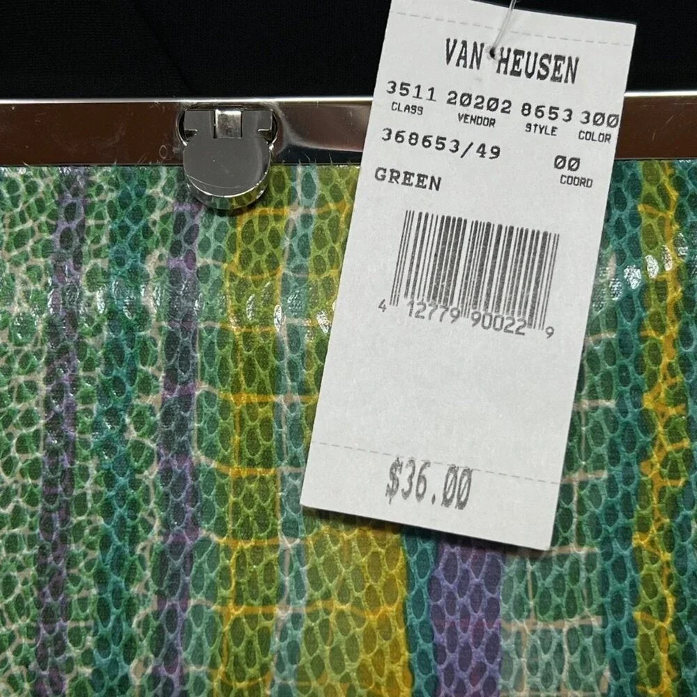 Van Heusen Clutch Purse NWT Green Purple Yellow Faux‎ Snakeskin Maximalist Color
